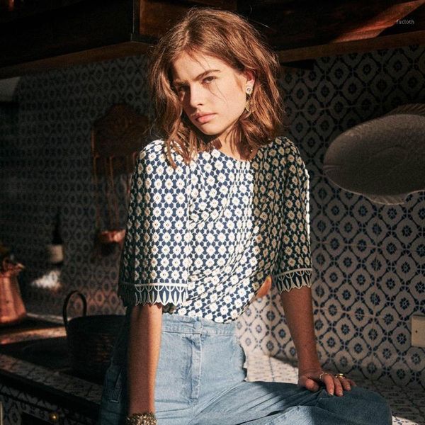 

jastie floral embroidery blouse women spring autumn half sleeve o neck chic elegant shirts 2020 vintage floral tunic blusas1, White