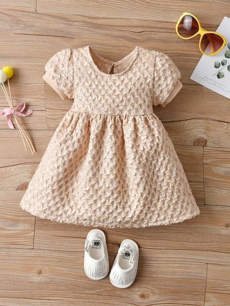 

toddler girls solid puff sleeve babydoll dress she, Red;yellow