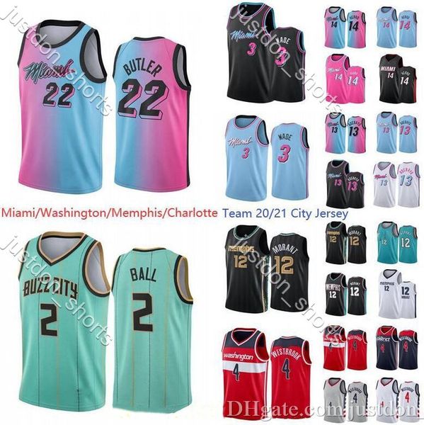 

men dwayne 3 wade jimmy 22 butler 4 westbrook 12 morant 13 adebayo 14 herro 2 ball new 20-21 season city basketball jersey, Black;red