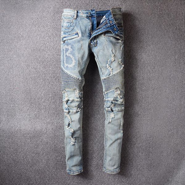 

2021 mens designer jeans distressed ripped biker slim fit motorcycle biker denim for men s fashion mans black pants 20ss pour hommes, Blue