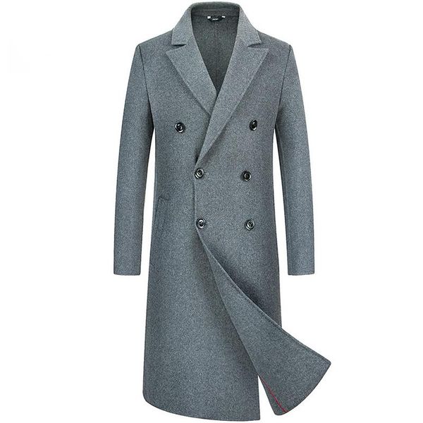

hand-stitched men double-sided super long double-breasted wool coat manteau homme winter coat men 19040-5, Black