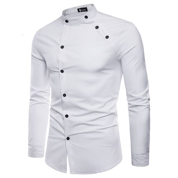 

2019 new trendy solid men long sleeve regular fit casual cool two line button men's shirt lapel male social shirts, White;black