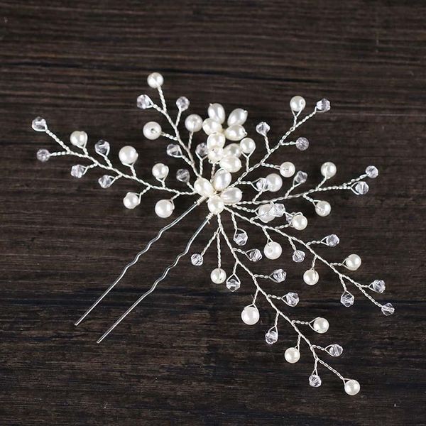 

new fashion bridal hair accessories pearl beaded crystal hairpin flower hair pin stick wedding ornaments jewelry sl, Golden;silver