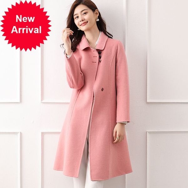 

2021 new casaco pura feminino peter pan collar moda elegante longo single-breasted dupla face artesanal de l #111 8u4u, Black
