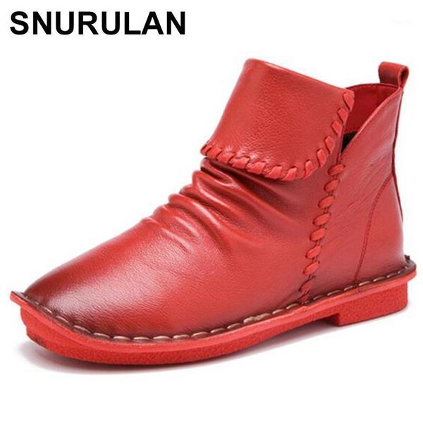 

boots snurulan 2021 fashion handmade genuine leather for manual suture women ankle shoes vintage mom retro style botas1, Black