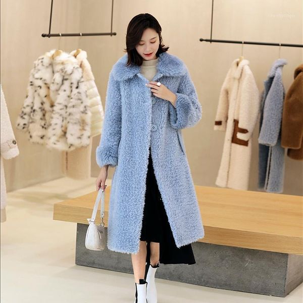 

coat female 100% wool real jacket women winter long jackets 2020 korean sheep shearing coats vintage fur hiver 195591, Black