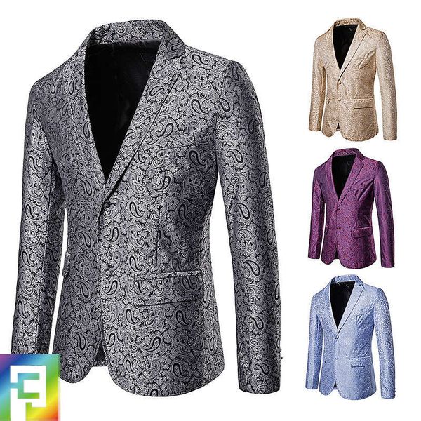 

night club men's colorful cashew flower two button suit coat x75, White;black