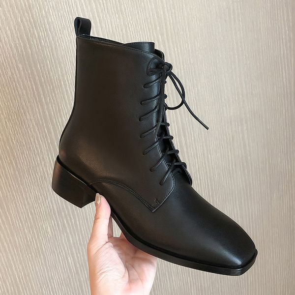 

2021 female genuine 22-24.5cm foot length autumn and winter toe short knight boots 11de, Black