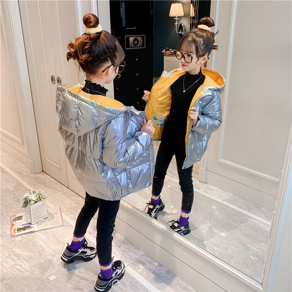 

girls' winter coat 2020 children's new foreign style thickened outer wear warm white goose sequined korean down jacket, Blue;gray