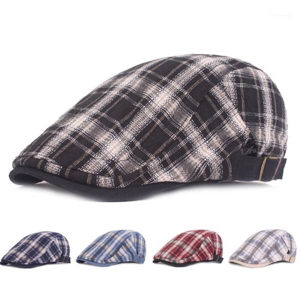 

fashion spring autumn hats for men plaid cotton beret caps gorras planas boinas flat cap adjustable berets casquette1, Blue;gray