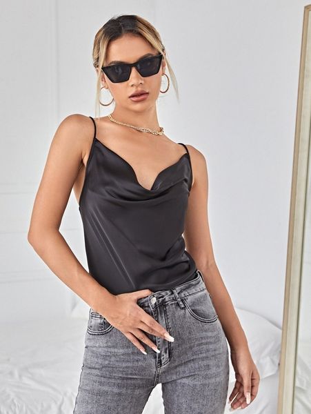 

draped front satin cami f8h1#, White