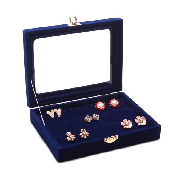 

new organizer show case jewelry display rings holder box blue color ring storage ear pin display box storage, Pink;blue