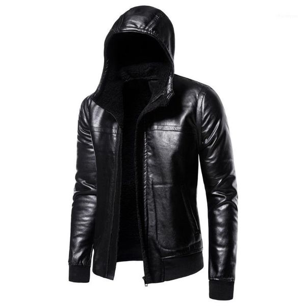 

mens pu leather jacket 2021 new motorcycle bomber jackets men winter fashion warm leather coat hooded outerwear jackets 5xl-m1, Black