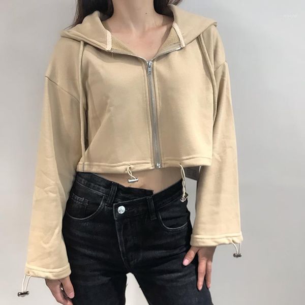 

europe 2020 autumn new hooded loose long-sleeved short sweatshirt loose drawstring slimming hl001, Black