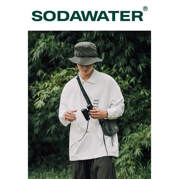 

soda | 2020 autumn and winter new product original suzerain simple letter embroidered lapel stand collar casual long sleeve t-shirt for men, White