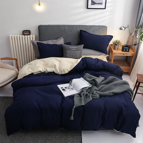 

bedding sets solid polyester bed cover duvet flat sheet pillowcases 4 pcs twin full  king size bedclothes