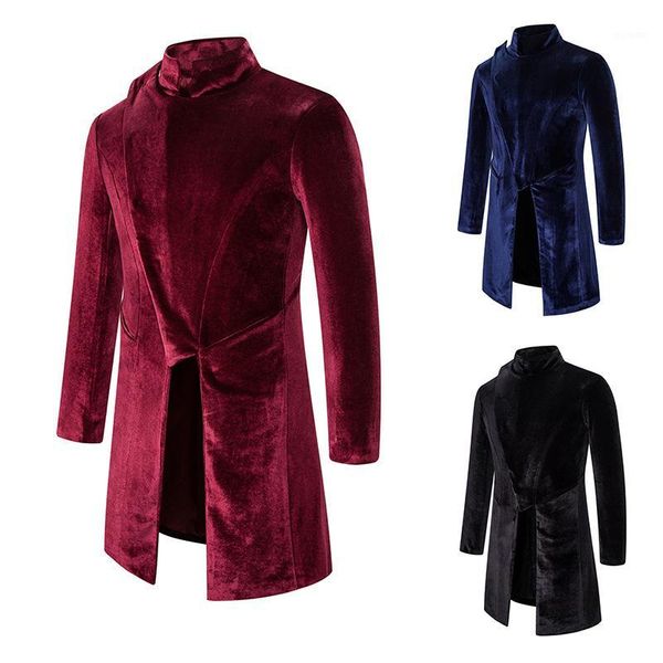 

long section windbreaker coat men fashion korean velvet flannel slim stage show singer dancer wedding casual jacket overcoat1, Black