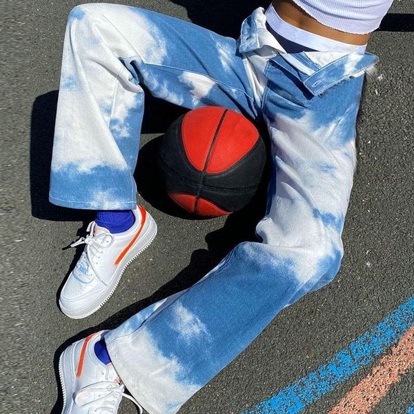 

tie dye printed women sweatpants casual joggers pants women fashion harajuku high waist wide leg pants long trousers streetwear, Black;white