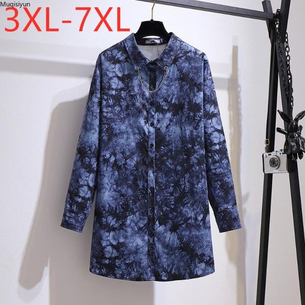 

new ladies autumn winter plus size for women large blouse long sleeve loose print blue button shirt 4xl 5xl 6xl 7xl s3808, White