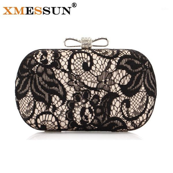 

wholesale-2016 new good hollow lace clutch bag new lace satin evening bags high-grade silk bow party bag exquisite day clutches s461