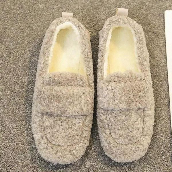 

spring winter flats women casual square toe slip on daily loafers female curly fur cozy flats for woman zapatos mujer #v90z