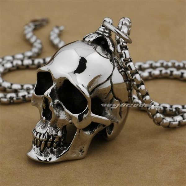 

linsion huge heavy 316l stainless steel polished skull pendant mens biker rock punk style aj001 steel necklace 24inches 201013, Silver