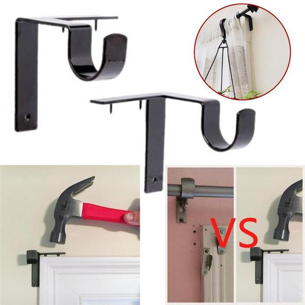 

hooks & rails curtain rod bracket set single hang holders into window frame storage rack