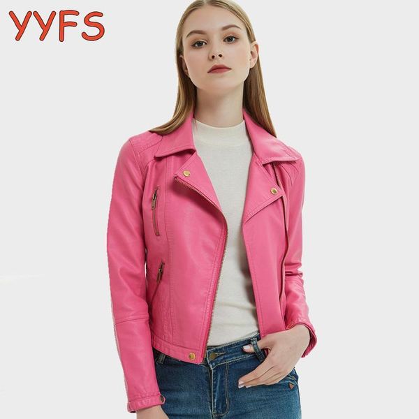 

women motorcycle faux leather jackets ladie 2020 new short pink pu jacket autumn biker streetwear black slim zipper coat1