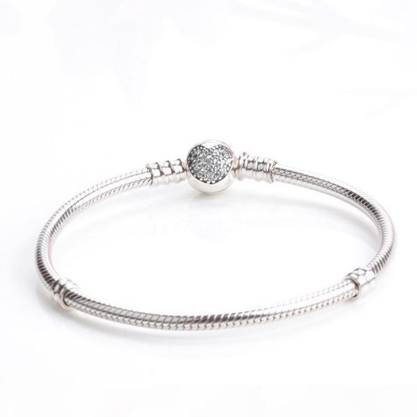 

100% 925 sterling silver womens bracelets white cz micro paved heart bracelet with box for pandora beads european charms, Golden;silver