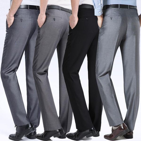 

летние мужские брюки бизнес повседневная прямая костюм брюки среднего возраста мужские костюмы брюки высокая талия свободные смартные повсед, White;black