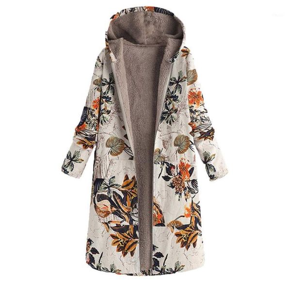 

jaycosin fashion women winter outwear flral print hooded coat stylish long sleeve comfortable casual vintage oversize coats24#51, Black