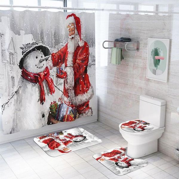 

shower curtains bathroom non-slip waterproof christmas carpet toilet cover mat washable curtain set1