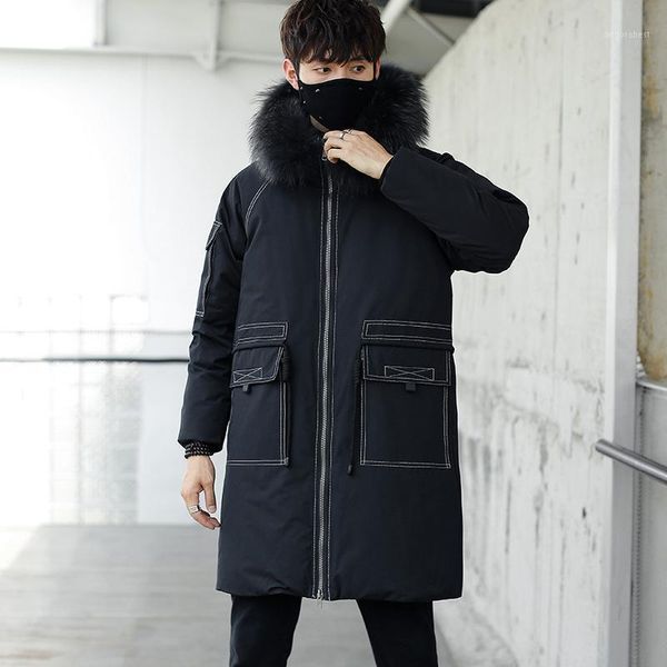 

mimi tn926 men down jacket 2020 new winter long in male han edition with thick collars hooded jacket1, Black
