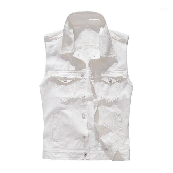 

sokotoo men's white denim vest slim fringe jean waistcoat tank, Black;white