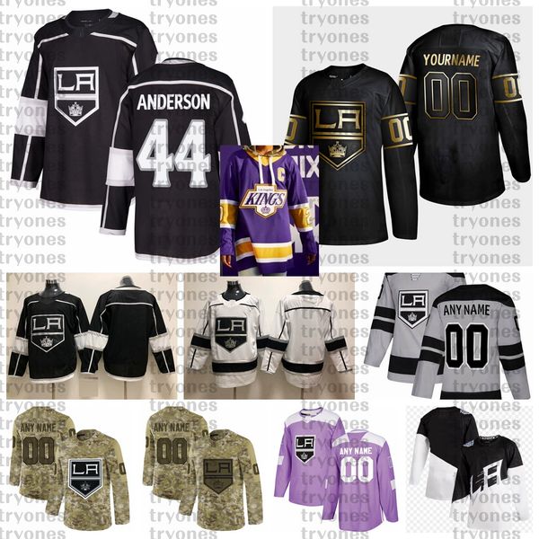 

2021 reverse retro customize #44 mikey anderson los angeles kings jerseys golden edition camo veterans day fights cancer hockey jersey, Black;red