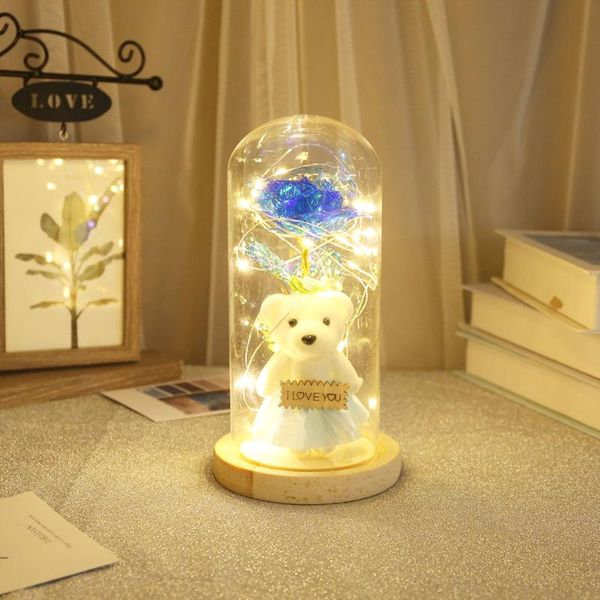 

decorative flowers & wreaths red rose in a glass dome on wooden base goldleaf for valentine's gifts led lamps christmas year
