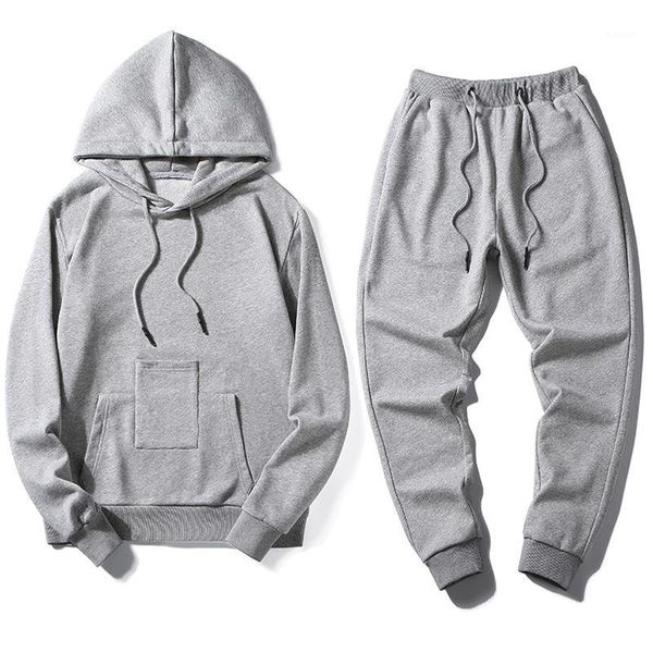 

rlyaeiz 2018 autumn casual two piece set men sweat suit pure color pockets hooded hoodies + shorts tracksuit male sporting suits1, Gray