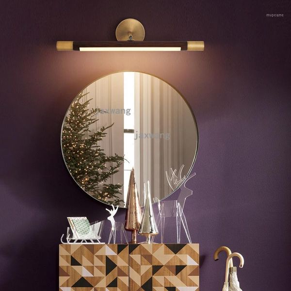 

wall lamp nordic led mirror headlamp bathroom cabinet light art brass dressing table makeup solid wood sconces1