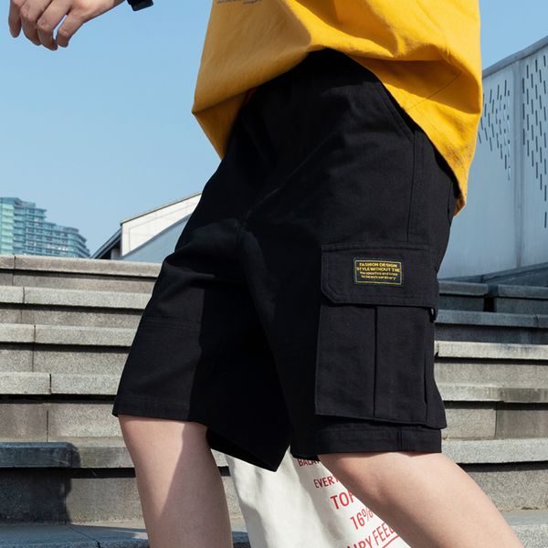 

casual shorts men with big pockets loose straight mens workout plus size clothes summer elastic waist 5xl kg-4, White;black