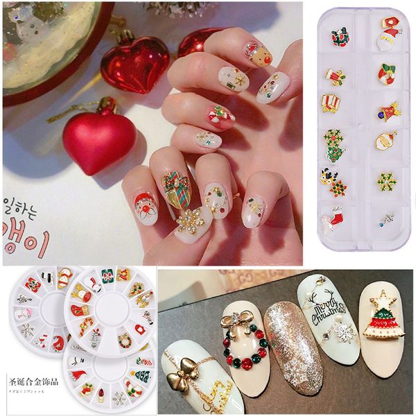 Natal unha floco de neve santa botas chapéus glitter nail art decorações 3d liga de metal encantos encantos na unhas adesivo vermelho manicure ouro manicure