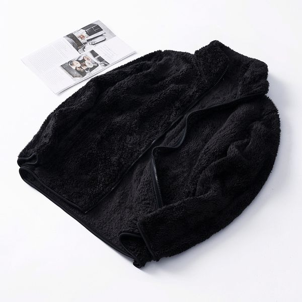 

new loose coral veet solid color sweater men's and women's plush jacket straight, Black;brown
