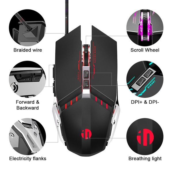 

usb wired gaming mouse 6 кнопки оптические светодиодные компьютерные игра мыши для пк ноутбук ноутбук gamer 4800dpi с подсветкой h wmtltw