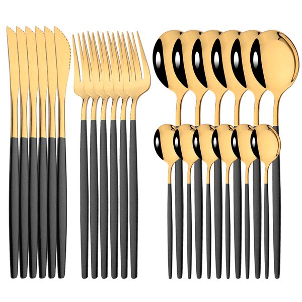 

24pcs mirror gold dinnerware cutlery set stainless steel tableware set knife fork coffee spoon party flatware silverware set