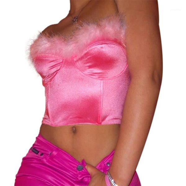 

dewadbow 2021 fur patchwork bandeau strapless push up crop autumn women fashion streetwear outfits club tank 1, White