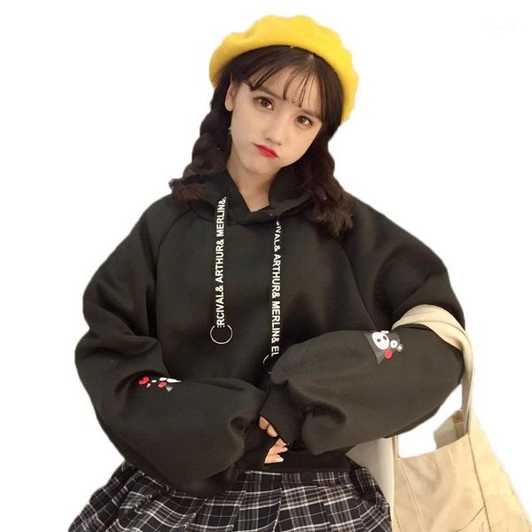 

women kumamon pullover bangtan blackpink sweatshirt winter fleece thick hoodie kawaii harajuku style hoodies sudaderas mujer1, Black