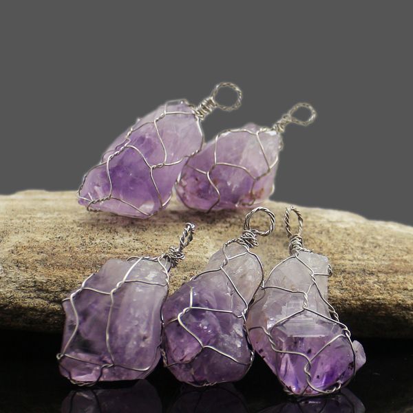 Handgewebter weißer Kupferdraht, umwickelt, Amethyst-Kristall-Cluster, Reiki-Schmuck, natürlicher Kristall-Prototyp-Stein, modischer Charme, Damen-Anhänger