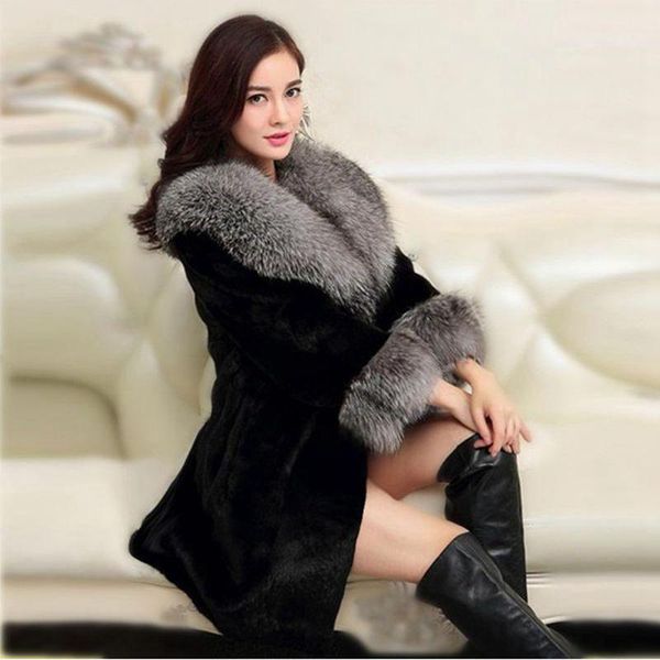 

autumn and winter new fur grass coat female long section fake fur coat womens coats winter cashmere1, Black