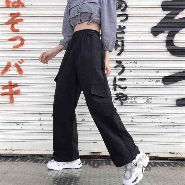 

harajuku gothic cargo pants women oversize hip hop punk korean fashion streetwear wide leg black loose trousers for female, Black;white