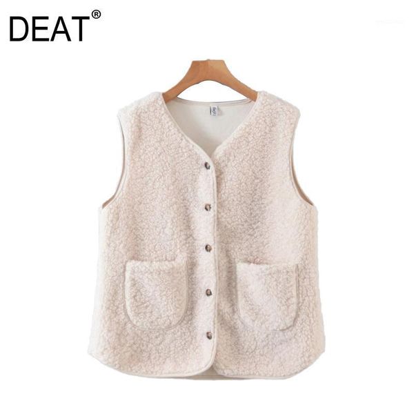 

deat] 2020 winter new fashion single-breasted v-neck solid color sleeveless thickening keep warm simplicity women vest 13u8861, Black;white