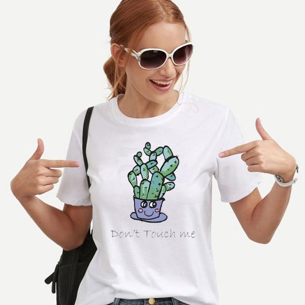 

casual 2020 summer women tee shirt cactus don't touch me print white harajuku t-shirt o-neck streetwear s-3xl dropshipping1